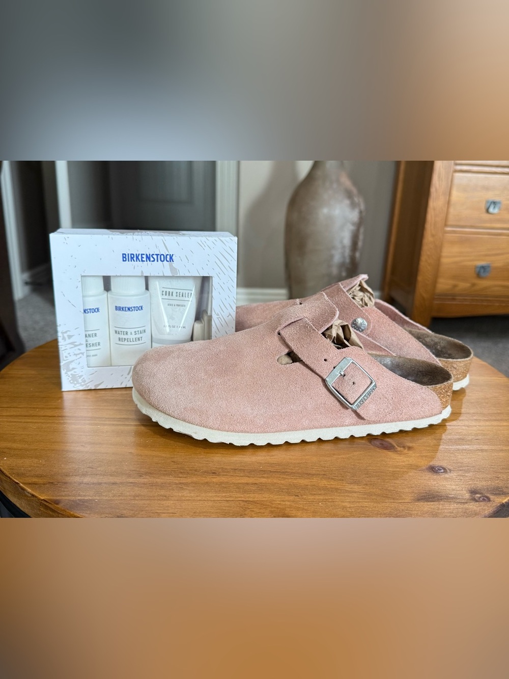 Birkenstock Boston Clog in Suede Pink Clay Size 37